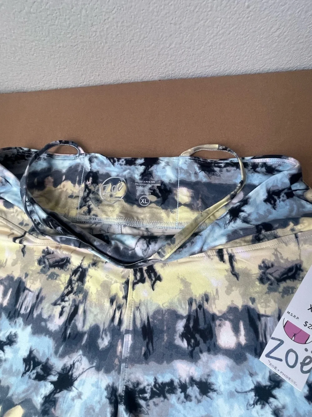 Abstract Tie Dye Leggings Blue Yellow Stretch Yoga Pants Zoe by Zoe & Phoebe Y2K
